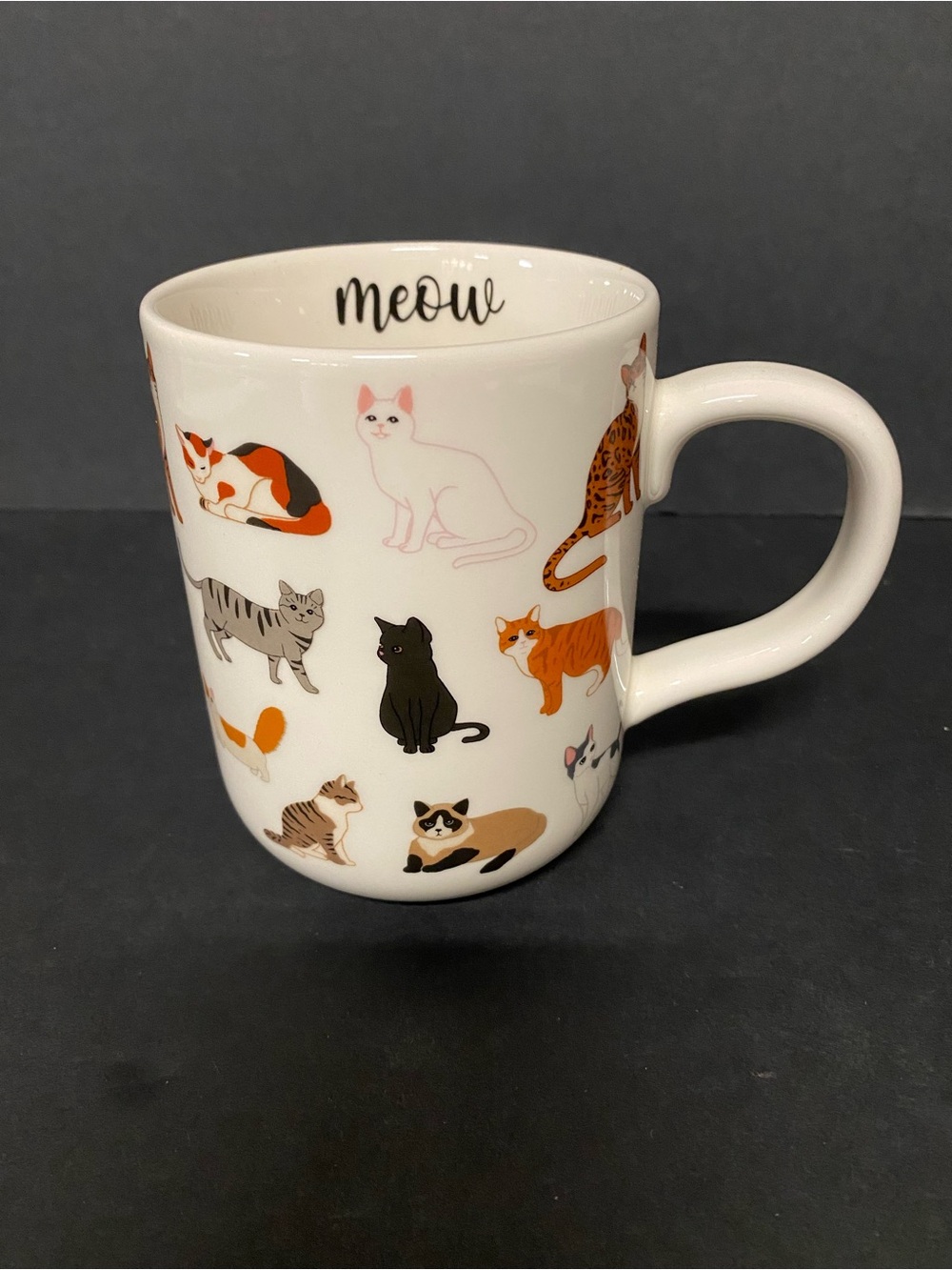 Mainstay Cat Pattern Ceramic Mug - White "Meow" Design